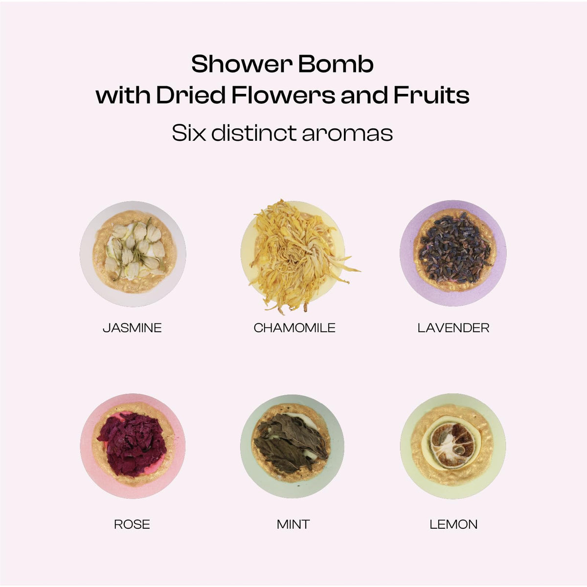 Assorted BoboSweeTree handmade bath fizzies with real dried rose petals and lavender.