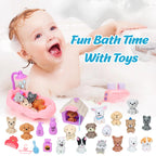 Assorted collectible puppy figurines included inside the Excalla handmade kid bath fizzies set.
