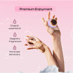 Premium organic essential oil bath bombs in luxury packaging for self care gifting.