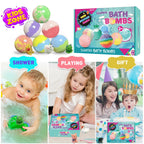 Twelve individually wrapped colourful bubble bath fizz balls arranged side by side