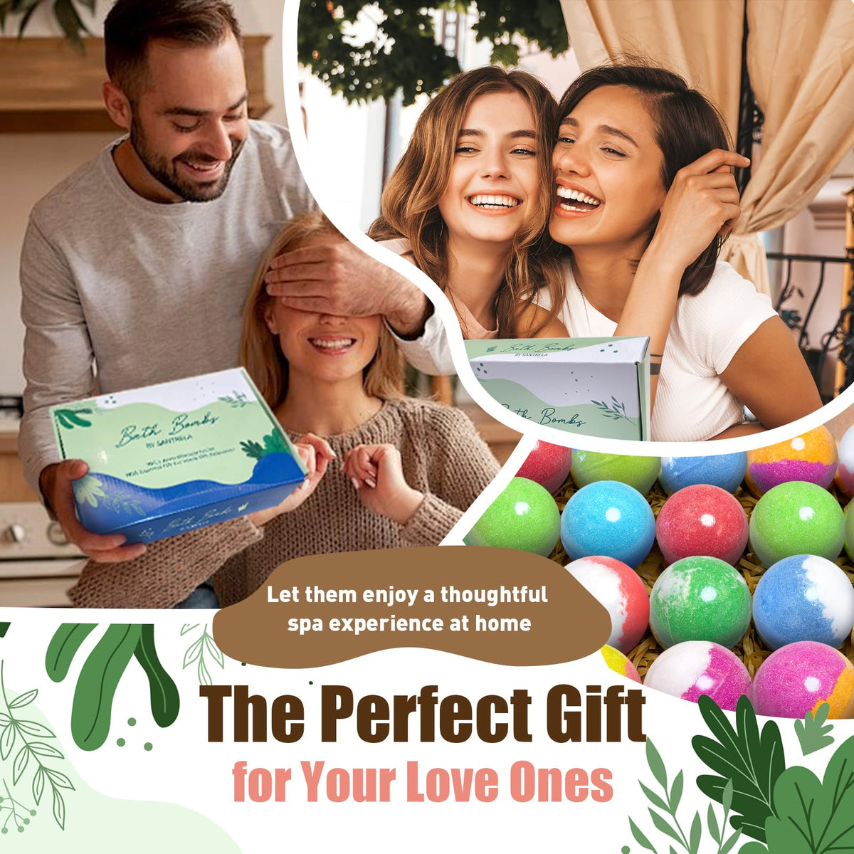 Authentic USA imported Santrela aromatherapy bath bomb assortment pack for her birthday and mother gift ideas.