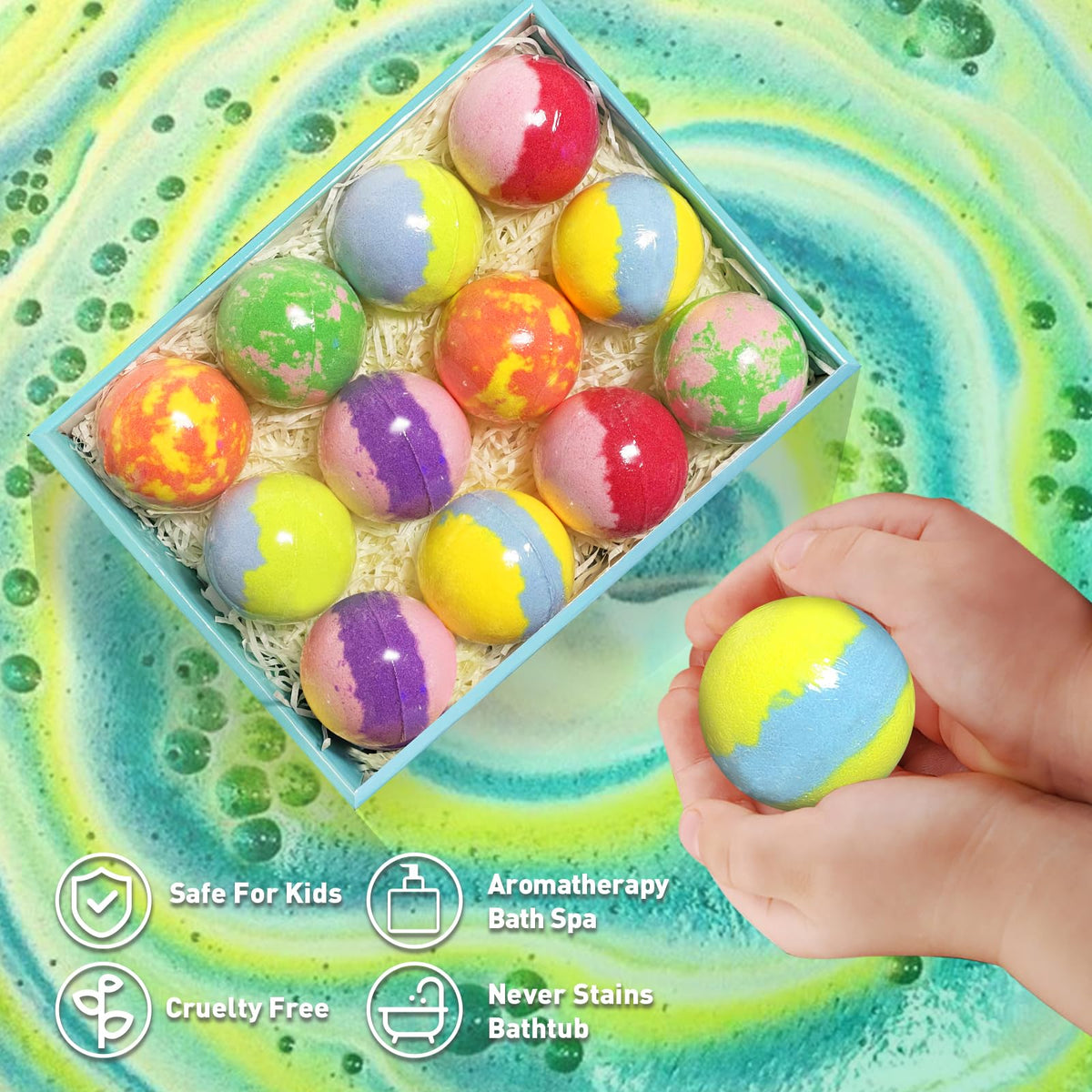 Safe and non-toxic children bath fizzy balls kit for boys and girls
