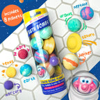 Eight individual planet shaped bath bombs arranged by solar system order.