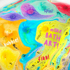 Mr. Bubble planet bath bomb fizzing and spinning in warm water.