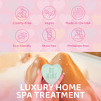 Two Sisters aromatherapy bath bombs gift set showing the detailed textures of the heart shapes.