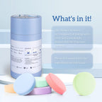 Close up of a premium natural fragrance shower tablet showing the built in cut line design for dual use.