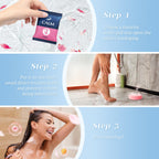 Residue free natural formulation shower tablet being placed in a soap dish to activate wellness aromatherapy.