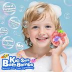 Bubbletail non-toxic children bath treats dissolving in warm water releasing long-lasting bubbles and fruit scents