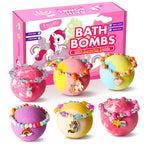 Six individually wrapped fruity scented bath fizzies displayed together.