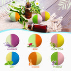 Handmade fizzing bath spheres displaying vibrant colors and botanical textures