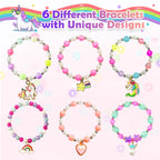 Unicorn charm bracelets floating in water after bath bomb dissolves.