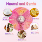 Kid safe natural bubble bath setting with colorful fizzing water.