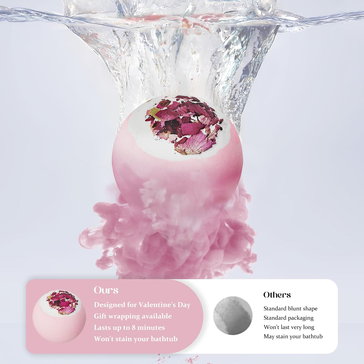 Close up view of the rose hearts flower bath ball revealing the safe kid friendly formula texture