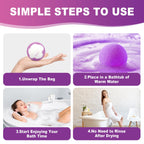 Water dissolving a colorful soluble bath bomb cleanly inside a bathtub showing no stain residue
