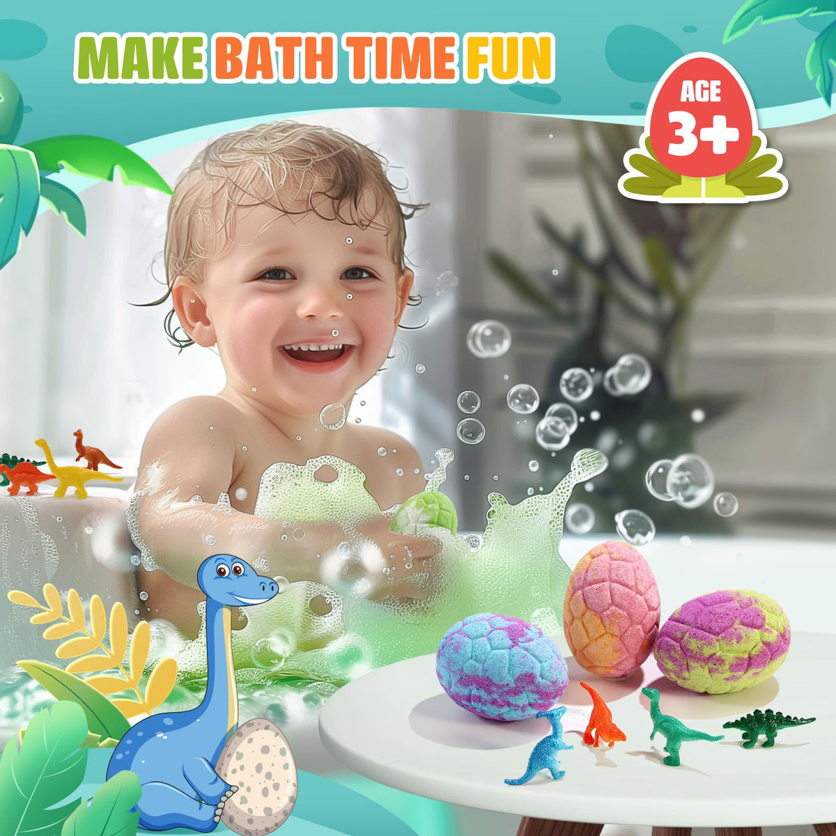 Surprise dinosaur toys revealed from inside the colorful bath bombs