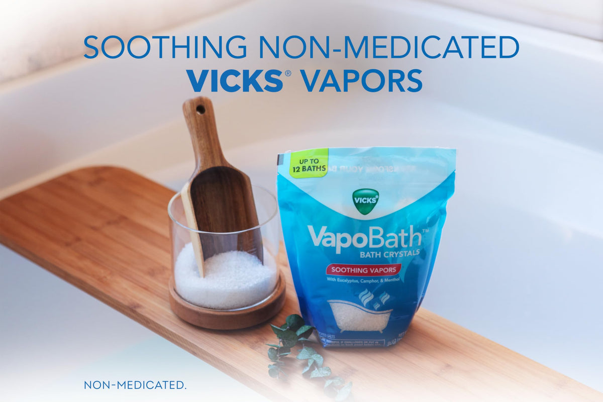 Premium Vicks brand relaxing bath salts container for home spa aromatherapy use