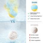 ZenBombs natural shea butter bath bomb dissolving in warm water creating vibrant colorful swirls