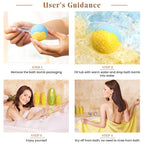 Back packaging view of the moisturizing bath bomb collection showing product details and directions