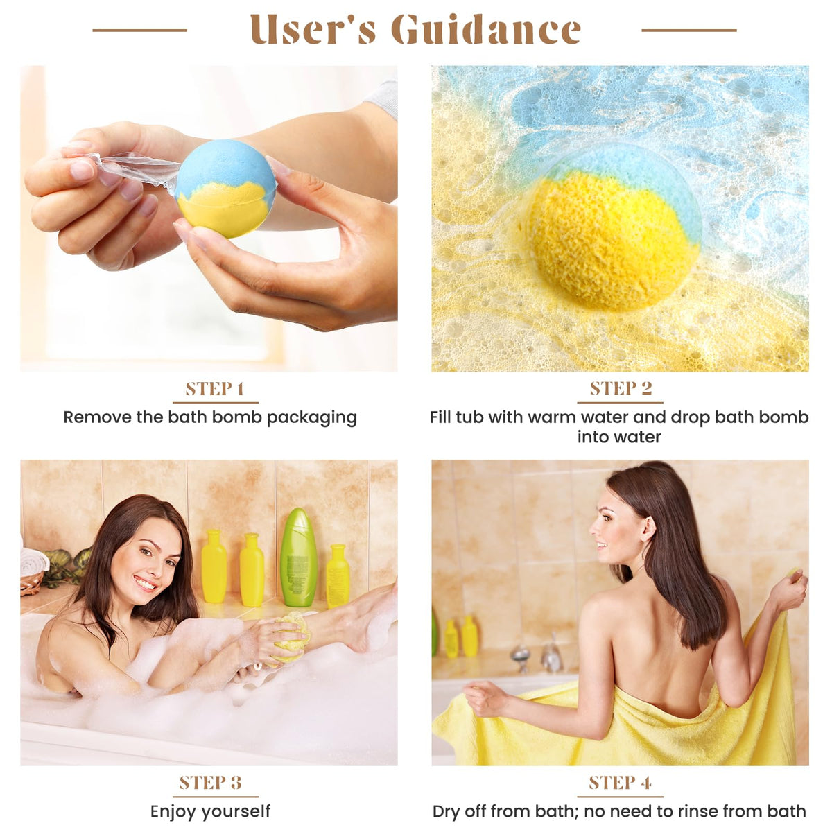 Back packaging view of the moisturizing bath bomb collection showing product details and directions