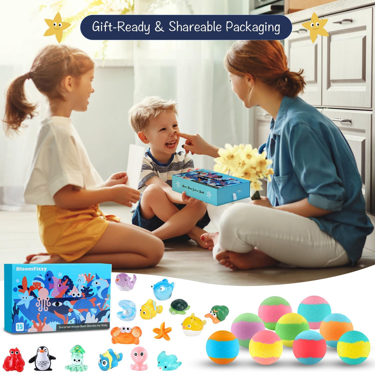 BloomFizzy premium box packaging showing organic certification and kid safe formulation details.