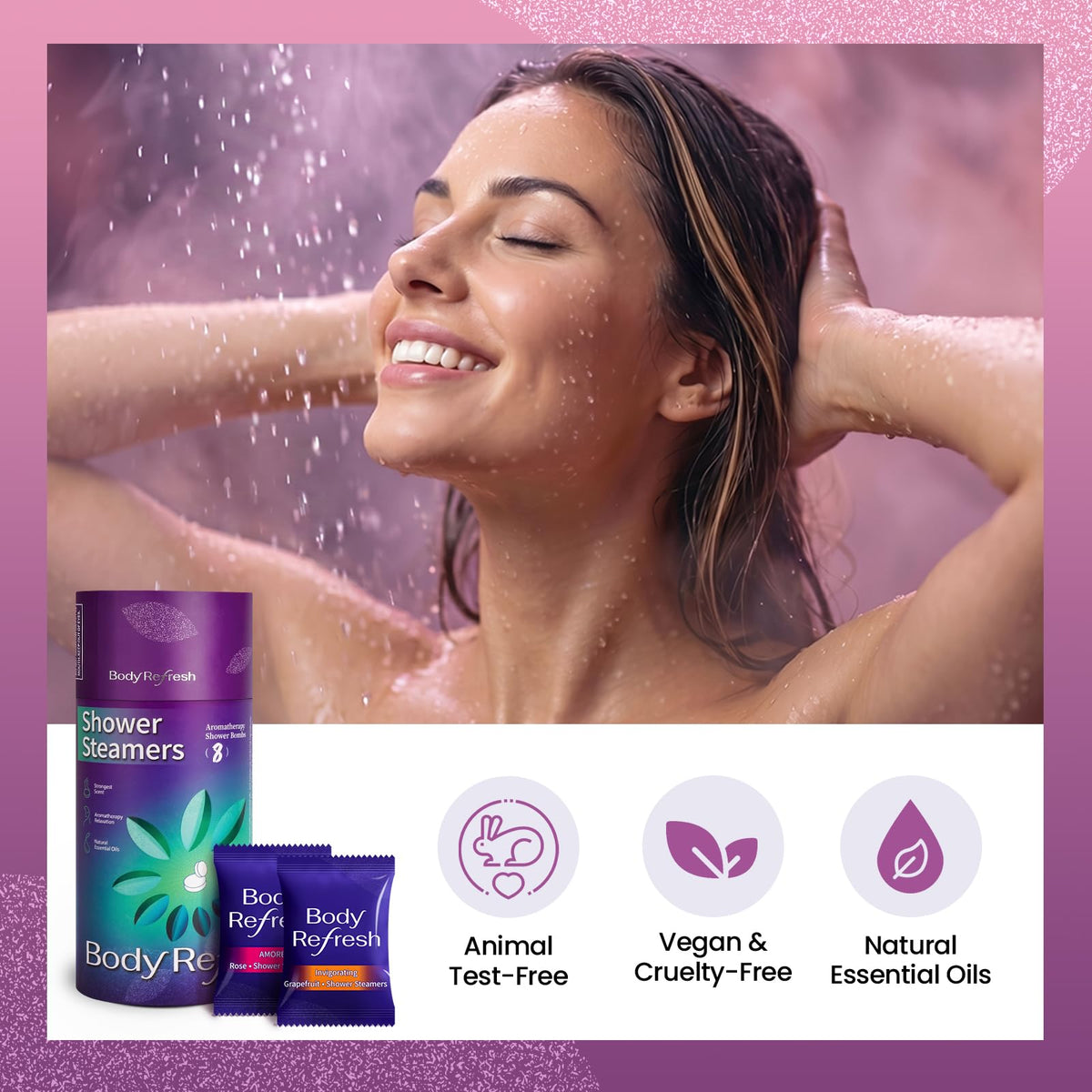 Premium gift box open to reveal eight pieces of natural home spa relaxation steamers.