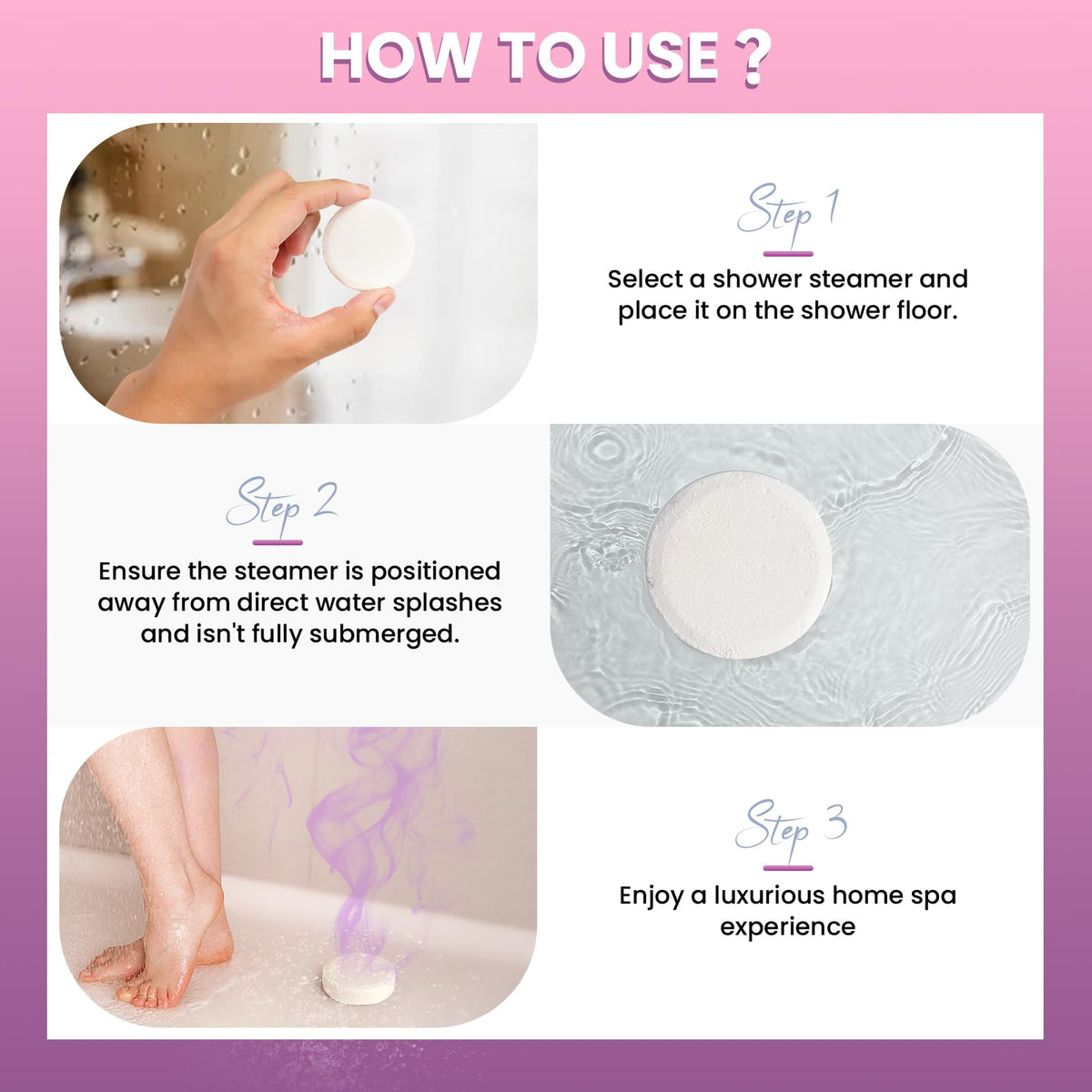Infographic showing how hot water vapor activates the eucalyptus and mint essential oil steam.