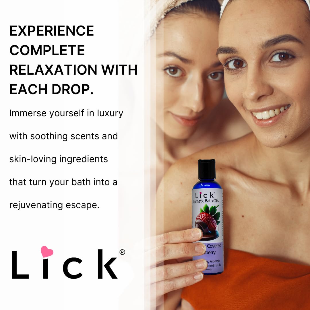 Lick chocolate strawberry luxury aromatherapy bath oil ingredients panel
