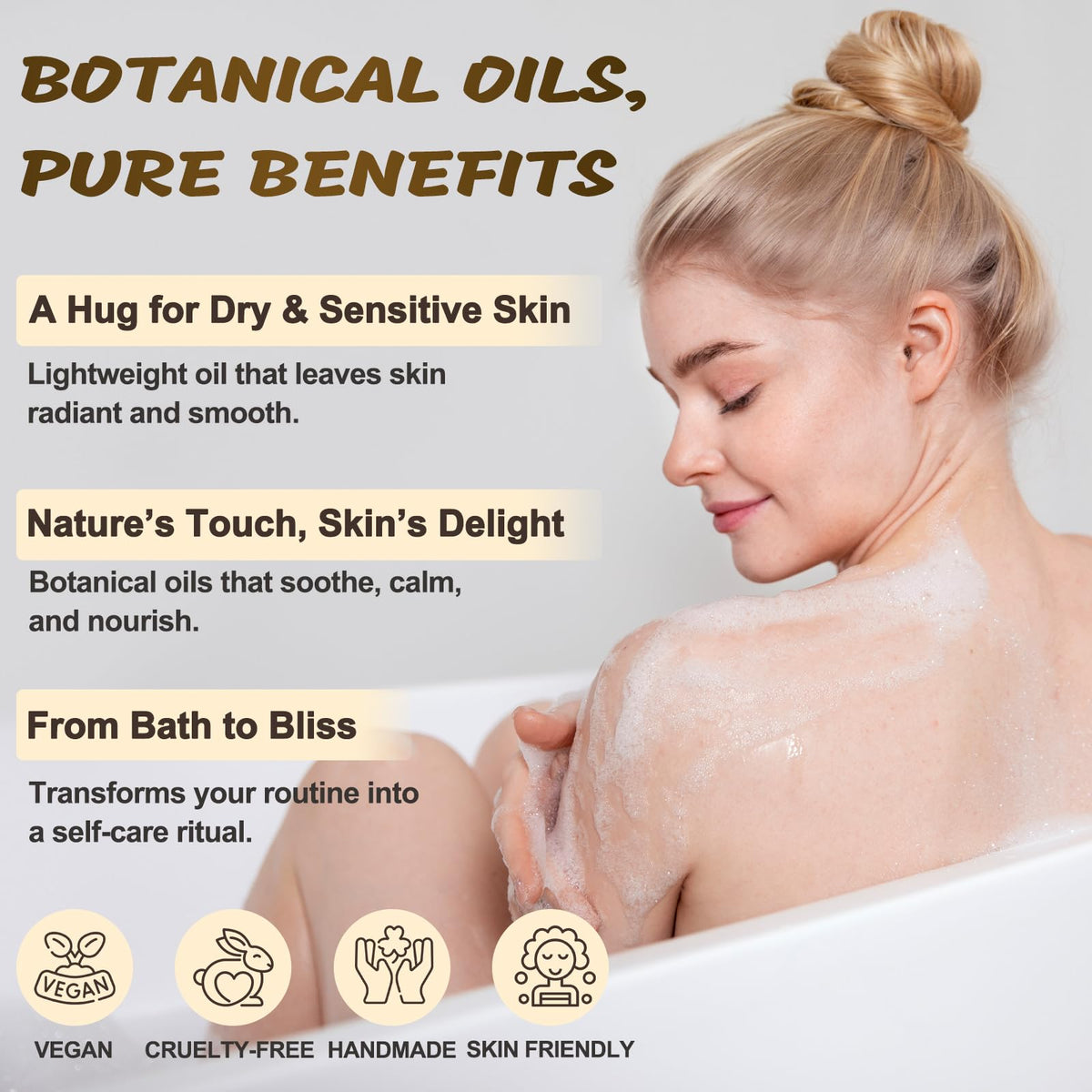 Rich milky emulsion formed by using the completed sweet almond shower oil on wet skin