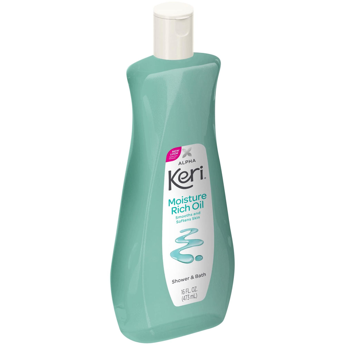 Keri Alpha sixteen fluid ounce shower oil bottle back view