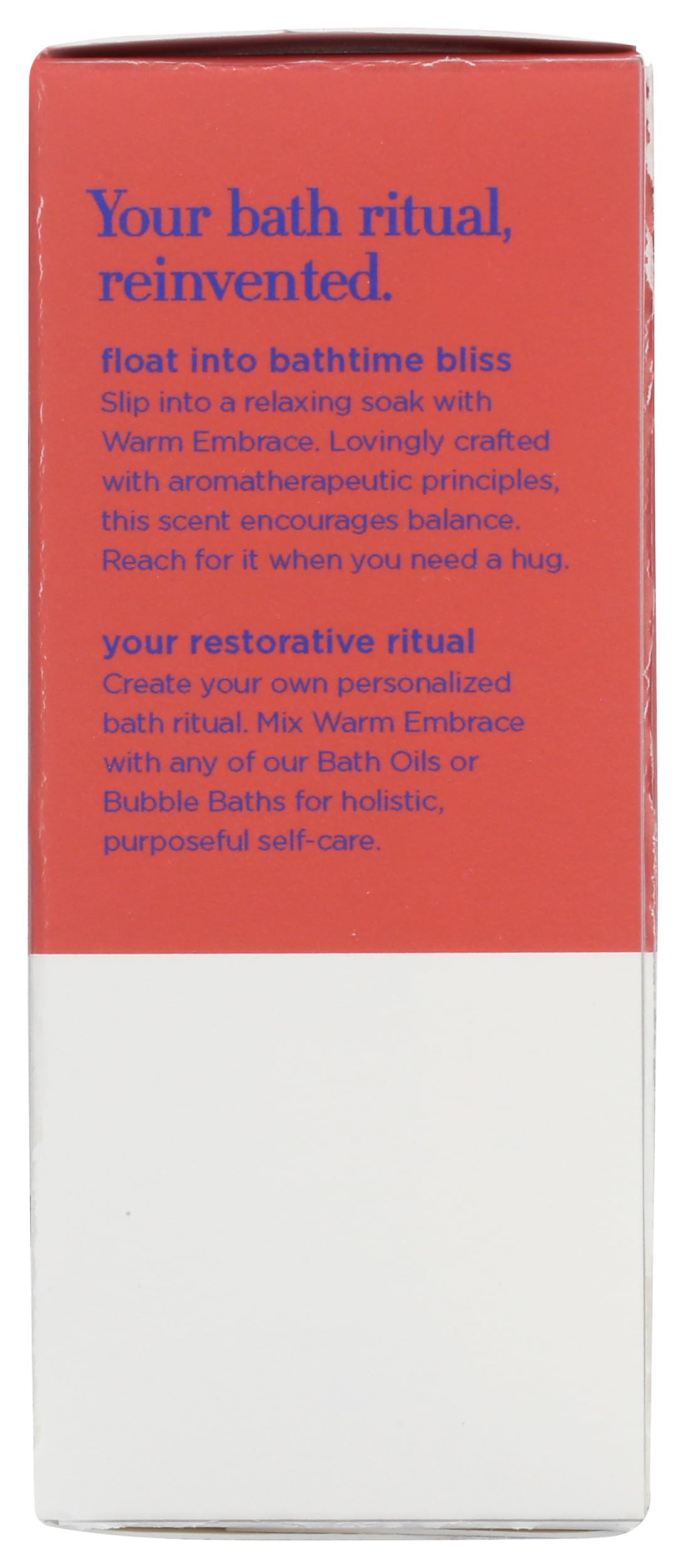 Close-up of the 4 Fluid Ounce packaging for EO Warm Embrace essential oil bath soak.