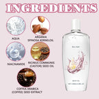 Close up view of the botanical ingredient highlights on the authentic USA imported skin oil bottle.