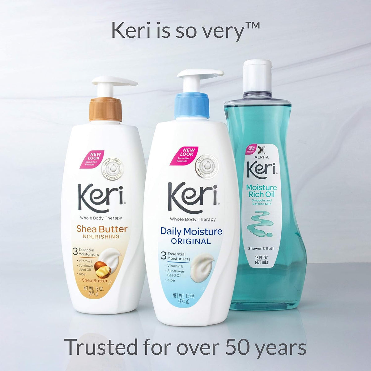 Five bottles of Alpha Keri sixteen fluid ounce moisture sealing body treatment