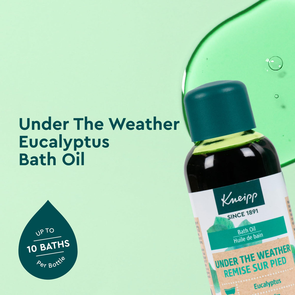 Kneipp herbal aromatherapy bath oil packaging with pure eucalyptus ingredients