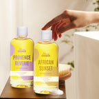 Autumn Shower body oil bottle highlighting its use as a hydrating hair oil treatment