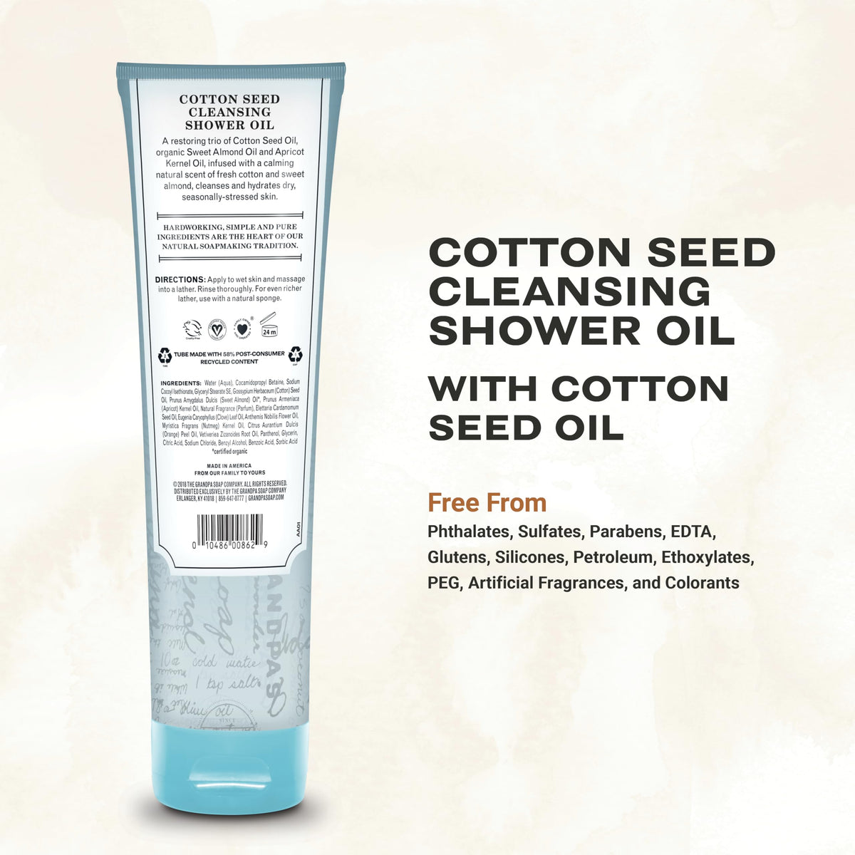 The Grandpa Soap Co Cottonseed plus Organic Sweet Almond Oils body wash tube