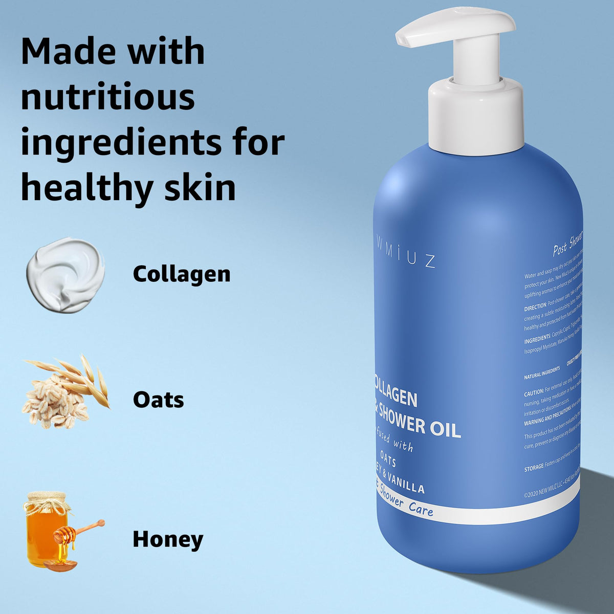 New Miuz post shower care moisturizer with oatmeal honey and vanilla ingredients