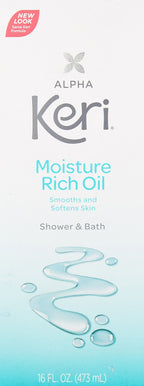Keri Alpha moisturizing body oil packaging displaying product benefits and ingredients