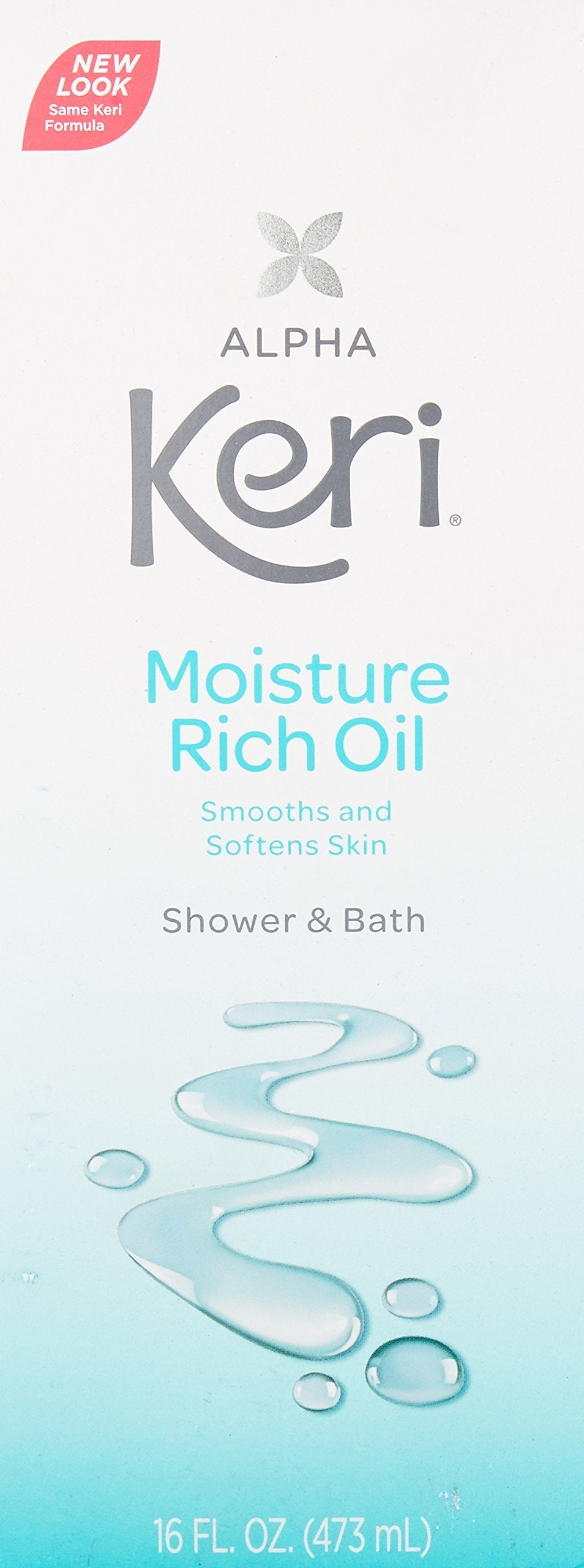 Keri Alpha moisturizing body oil packaging displaying product benefits and ingredients