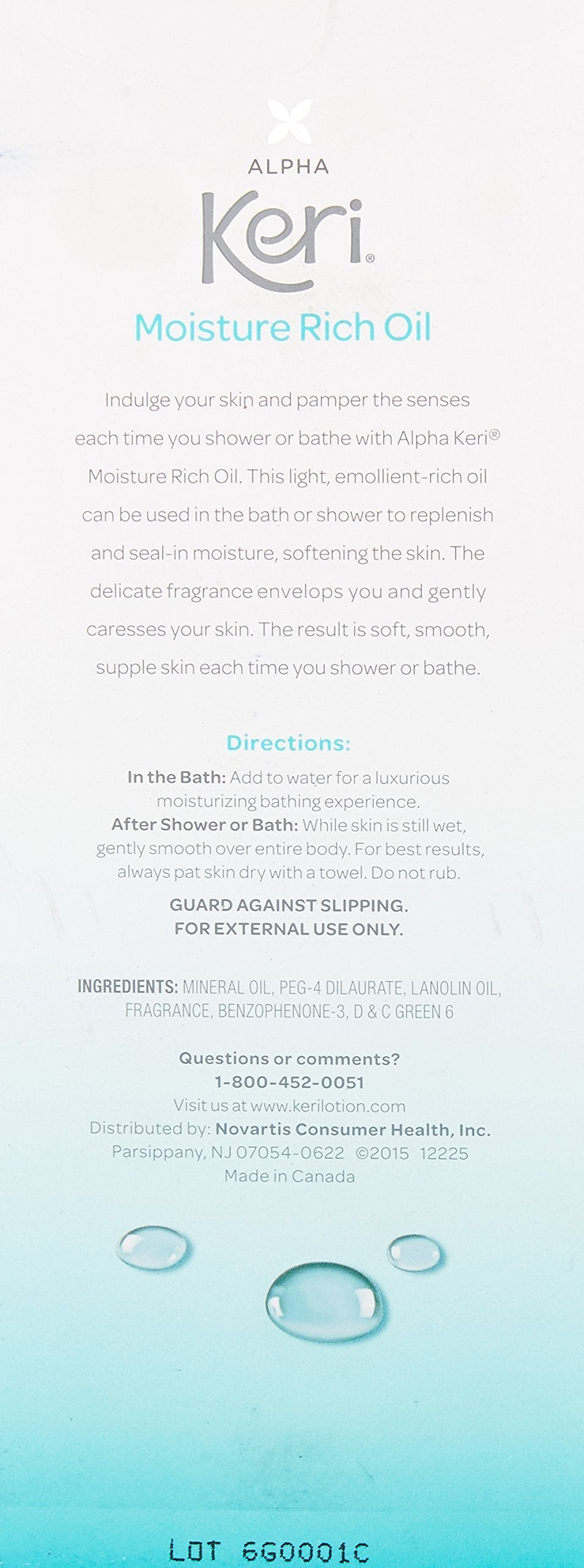 Sixteen ounce bottle of Keri Alpha emollient rich bath oil for daily skincare