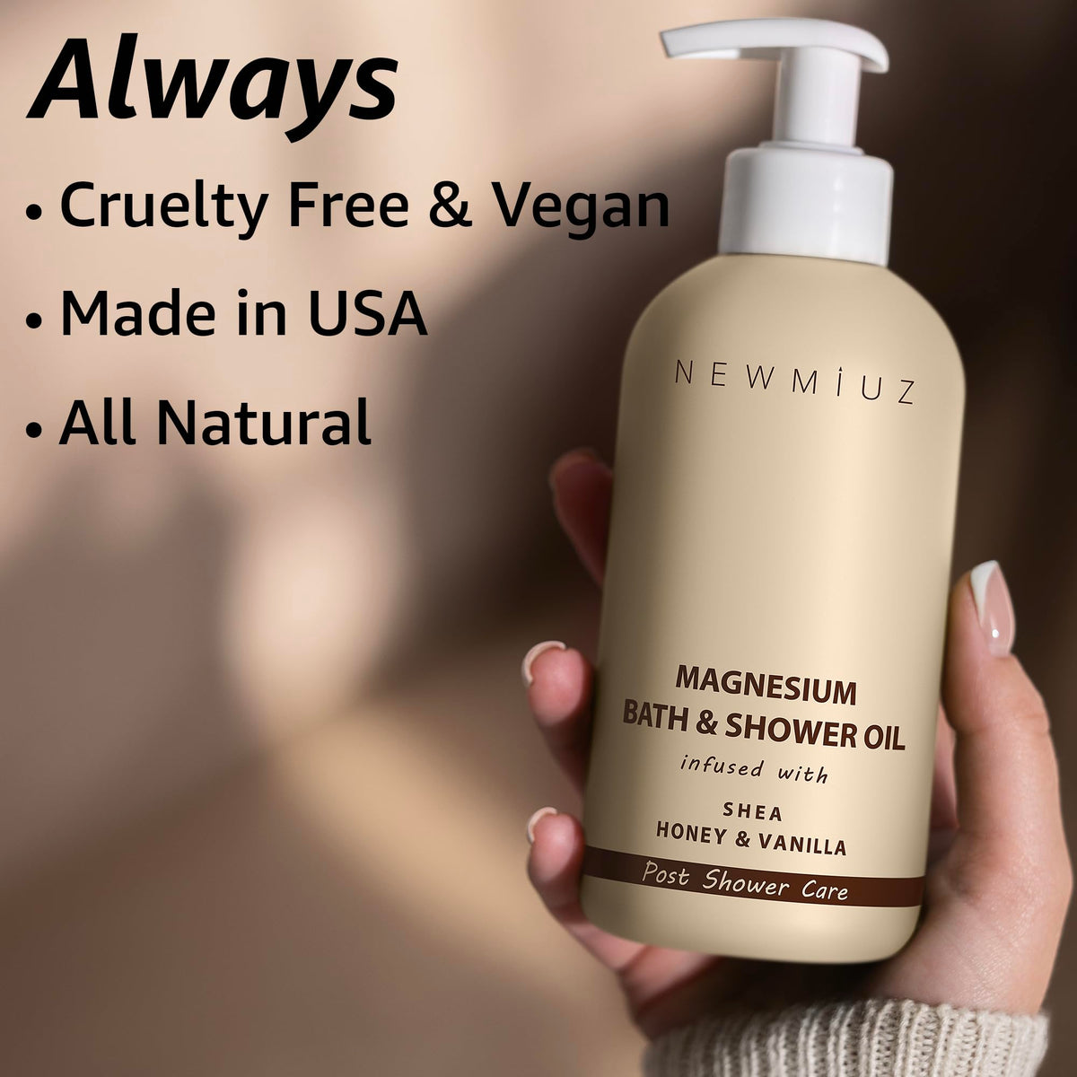 Vegan and cruelty free bath oil for dry skin product close up