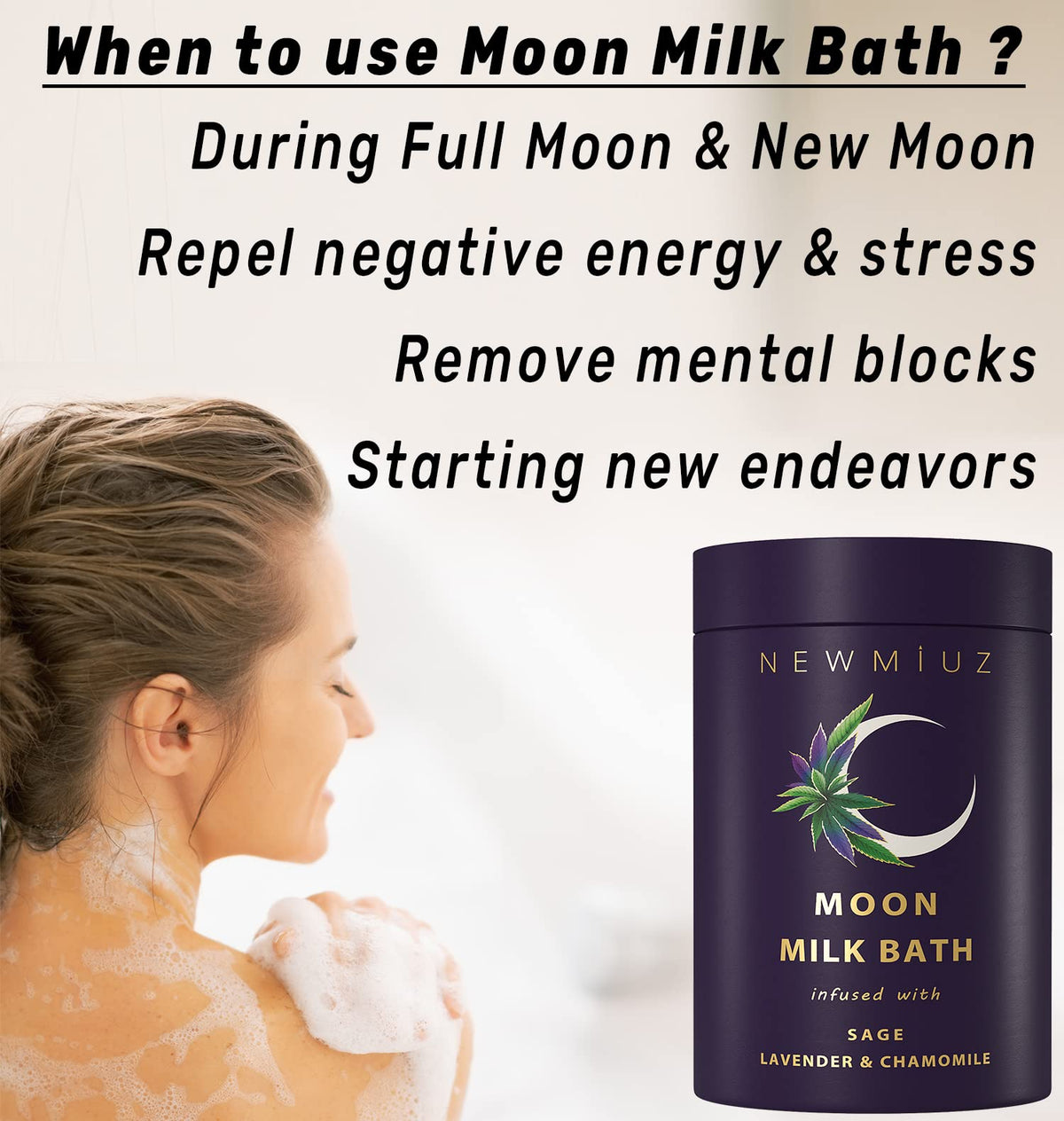 New Miuz bath soak lavender and chamomile powder texture