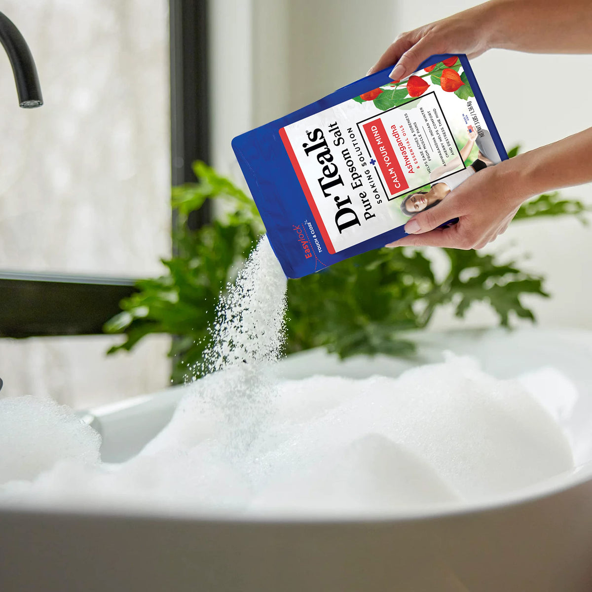 Back label of Dr Teal's Epsom salt with usage instructions