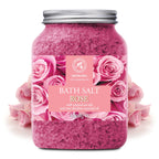 Aromatika rose bath salt crystals in a glass container