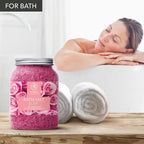 Close up texture of pink rose bath salt granules