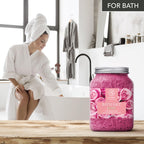 Spa setting with Aromatika rose bath salts and rose petals