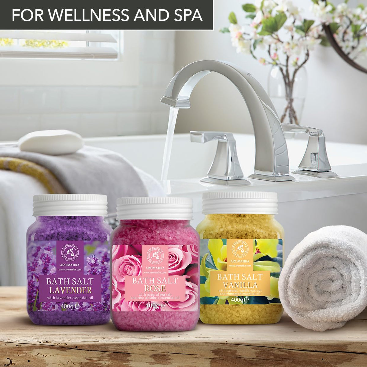 Aromatika rose bath salts jar lifestyle shot