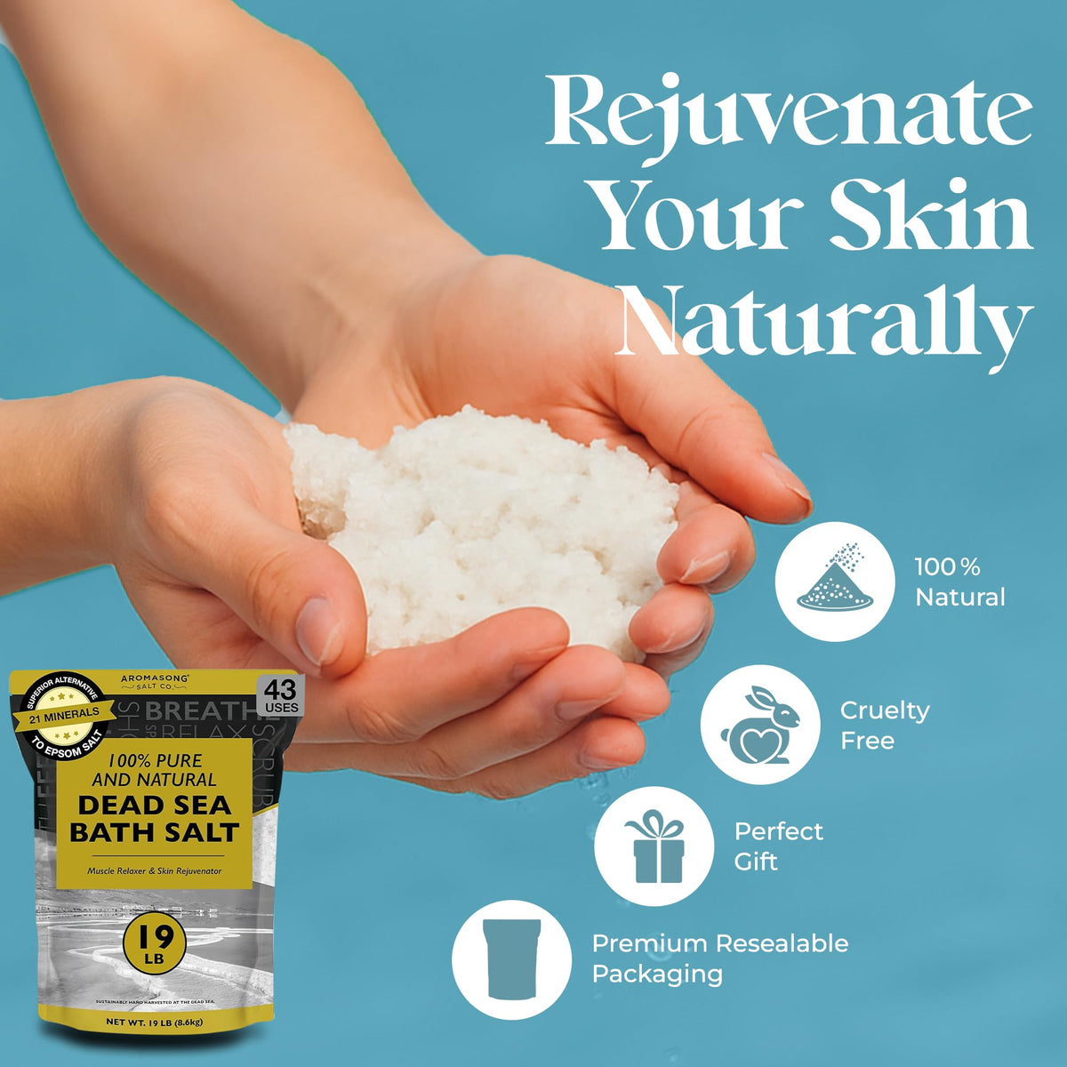 Aromasong Dead Sea Salt resealable bulk packaging details
