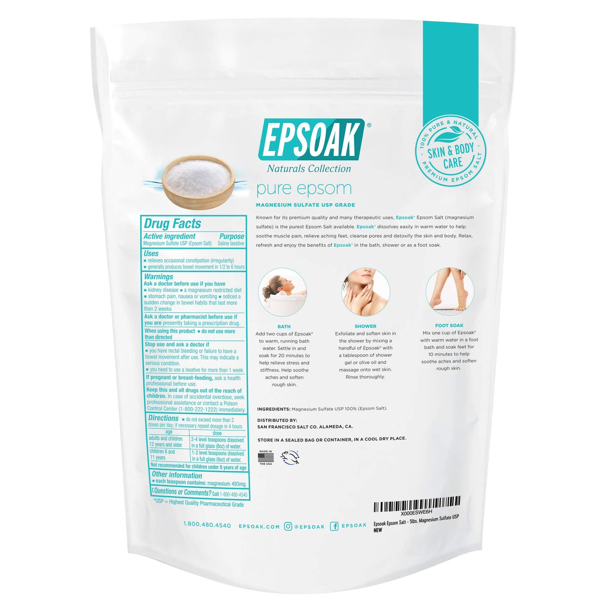 Epsoak Epsom Salt resealable bag packaging detail