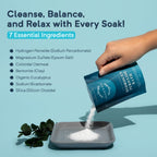 Close up of Soakness bath salt packet packaging