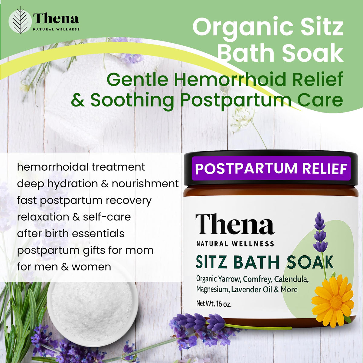 Thena sitz bath soak packaging and branding details